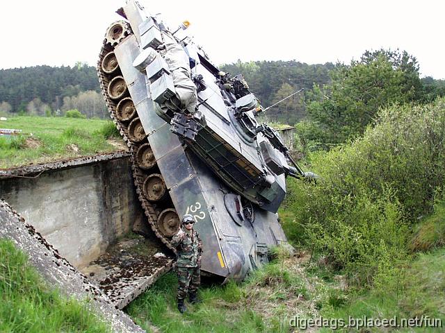 tank+driving+exercise.jpg - An Israeli soldier who just enlisted asked the Commanding Officer for a 3-day pass.The CO says ?Are you crazy? You just join the Israeli army, and you already want a 3-day pass? You must do something spectacular for that recognition!?So the soldier comes back a day later in an Arab tank!The CO was so impressed, he asked ?How did you do it???Well, I jumped in a tank, and went toward the border with the Arabs. I approached the border, and saw an Arab tank. I put my white flag up, the Arab tank put his white flag up. I said to the Arab soldier, ?Do you want to get a three-day pass? So we exchanged tanks!?